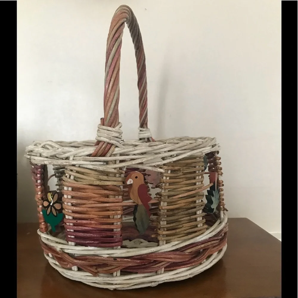 Rare 1960’s Tropical Wicker Parrot Handmade Basket